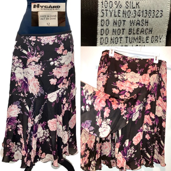 Vintage Nygard 100% Silk Layered Flowy Wrap Skirt - Picture 4 of 5